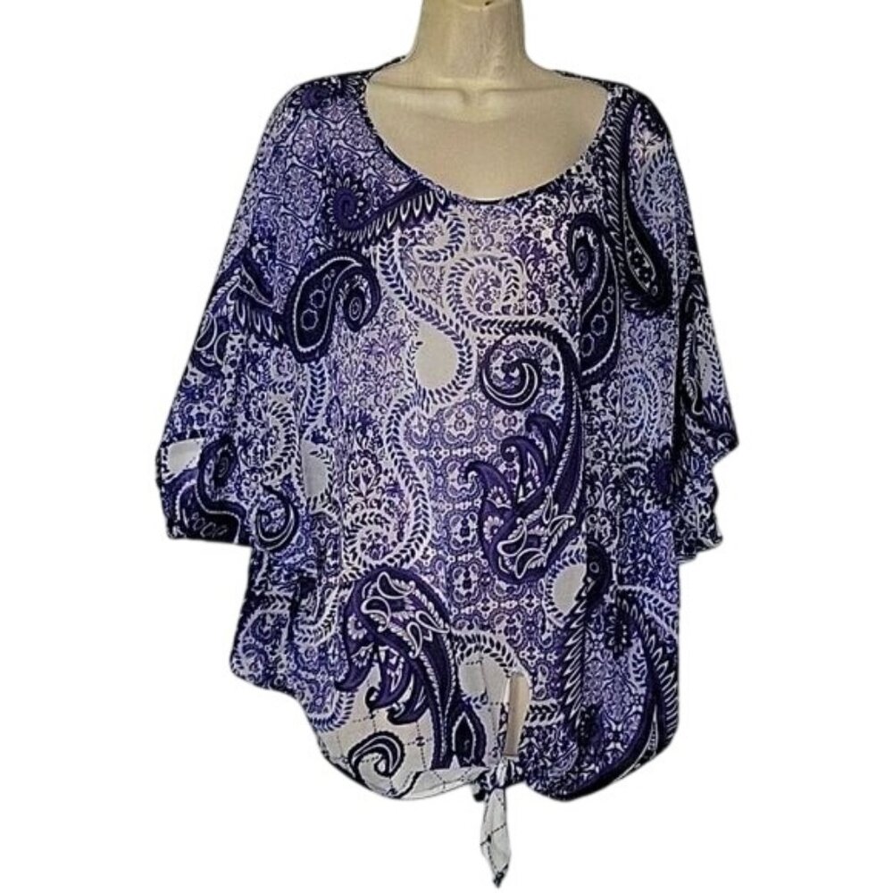 Alfani‎ Woman Purple Paisley Print Tie Front Blouse Top 2X beach momcore outdoor